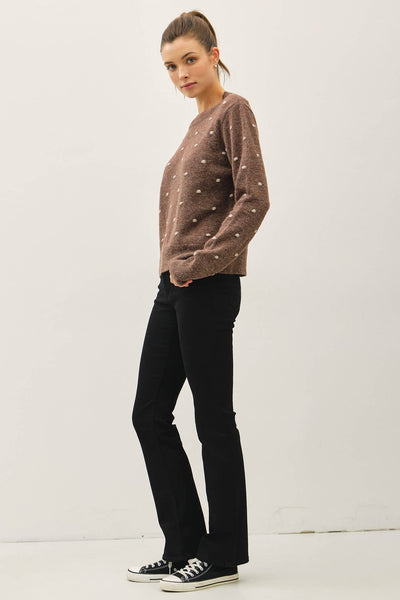 COZY DOTTED KNIT CREWNECK SWEATER