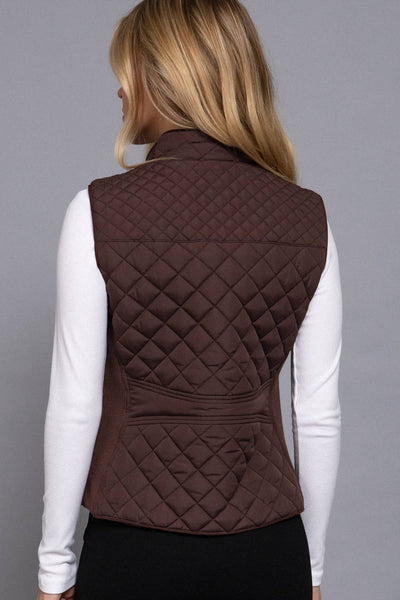 Suede Piping Detail Rib Quilted Padding Vest