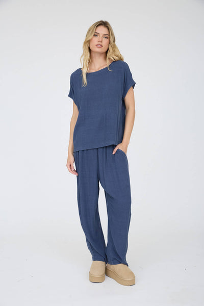 CRINKLE PLISSE ELASTIC WAIST LOUNGE PANTS