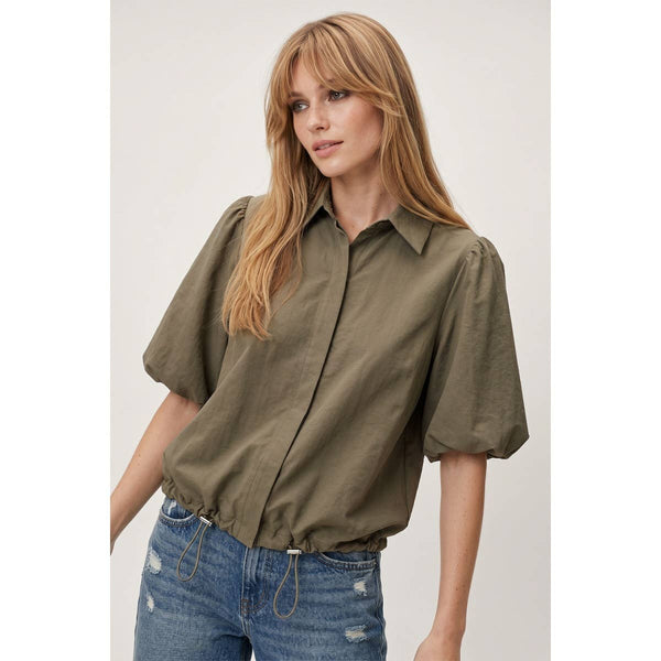 Drawstring Hem Bubble Sleeve Blouse
