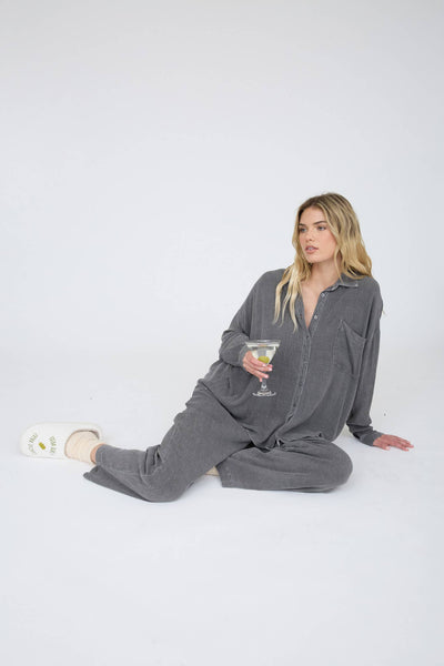 CRINKLE PLISSE ELASTIC WAIST LOUNGE PANTS