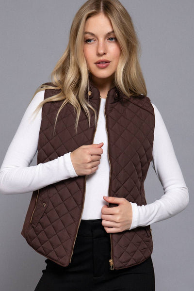 Suede Piping Detail Rib Quilted Padding Vest