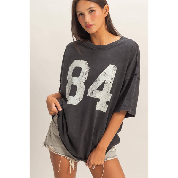 Mineral Washed Oversized Number Graphic T-Shirt