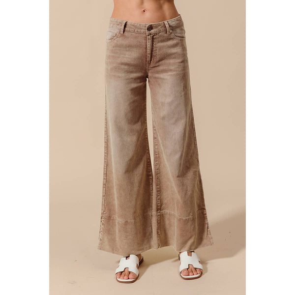 WIDE LEG FLARED WASHED CORDUROY PANTS