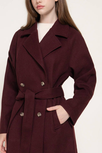 Long Sleeve Double Breasted Button Soft Felt Trench Coat
