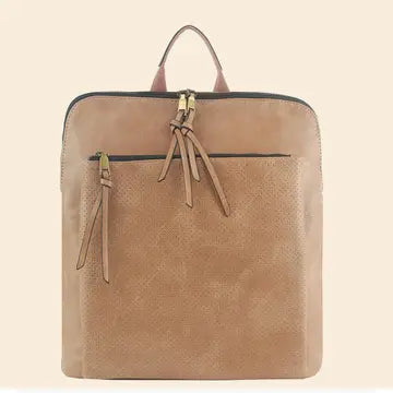 Simple Faux Leather Zippered Shoulder Hand Bag-Brown