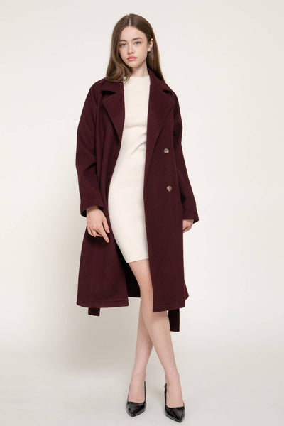 Long Sleeve Double Breasted Button Soft Felt Trench Coat