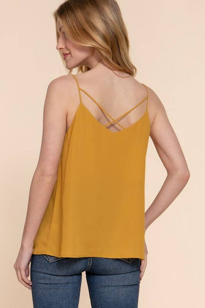 V-neck with back Cross Strap Woven Cami Top