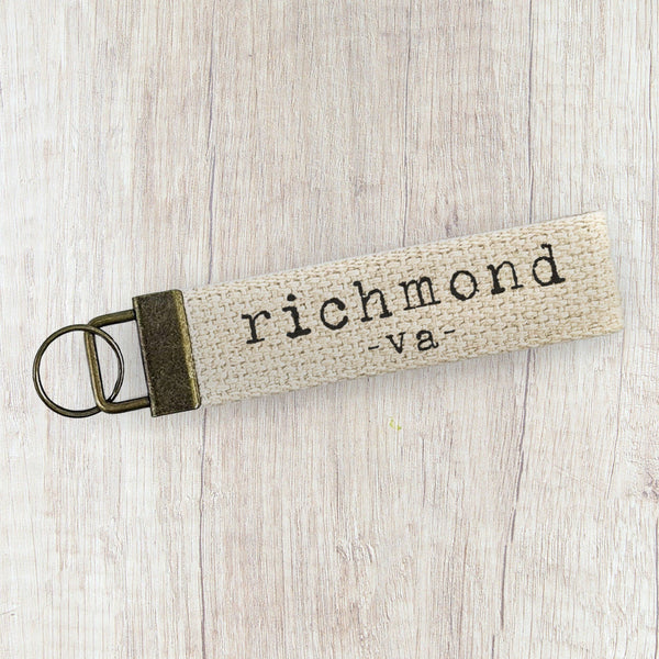 Typewriter Font w/ City, State - Custom Canvas Key Fob