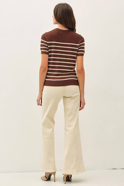CLASSIC CUT STRIPED SHORTSLEEVE SWEATER TOP