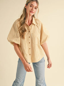 &Merci Stripped Bubble Button Down Top- Mustard