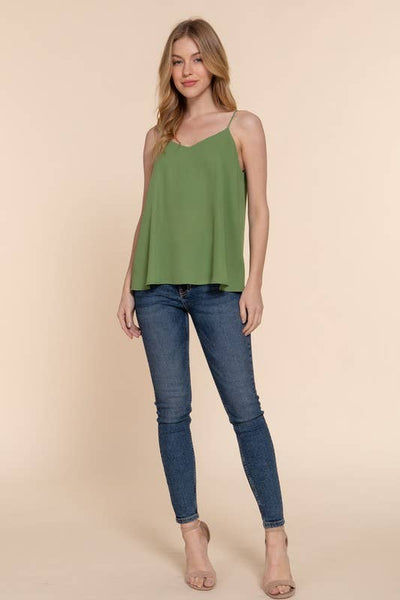 V-neck with back Cross Strap Woven Cami Top