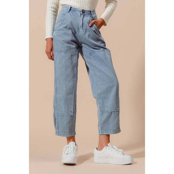 MINERAL WASHED MID RISE BARREL SHAPE PANTS