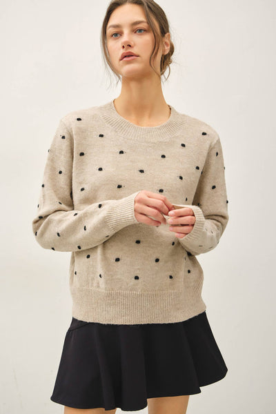 COZY DOTTED KNIT CREWNECK SWEATER
