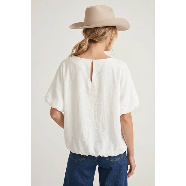 Wide Neck Short Sleeve Bubble Hem Top
