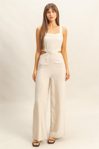 HYFVE  Linen Striped Side Cutout Jumpsuit