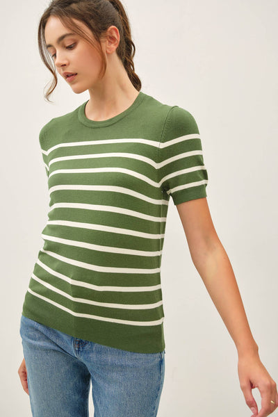 CLASSIC CUT STRIPED SHORTSLEEVE SWEATER TOP