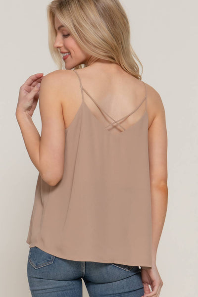 V-neck with back Cross Strap Woven Cami Top