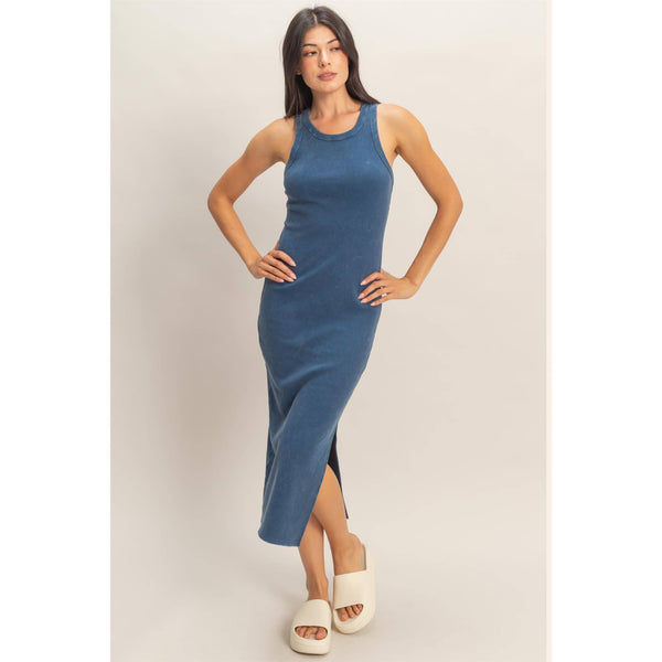 Acid Washed Ribbed Midi Tank Dress
