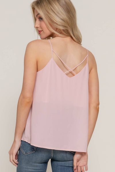 V-neck with back Cross Strap Woven Cami Top