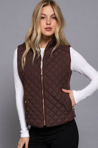 Suede Piping Detail Rib Quilted Padding Vest