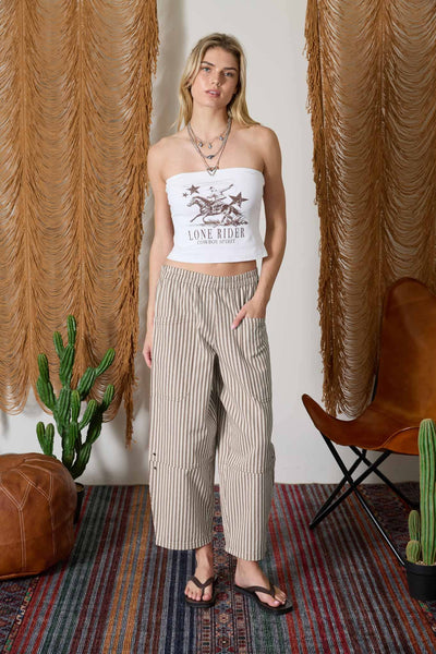 STRIPE POCKET DETAIL WIDE LEG PANTS
