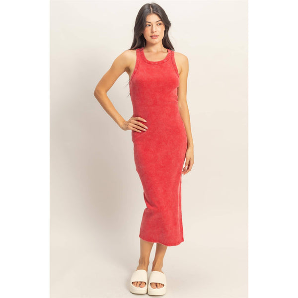 Acid Washed Ribbed Midi Tank Dress