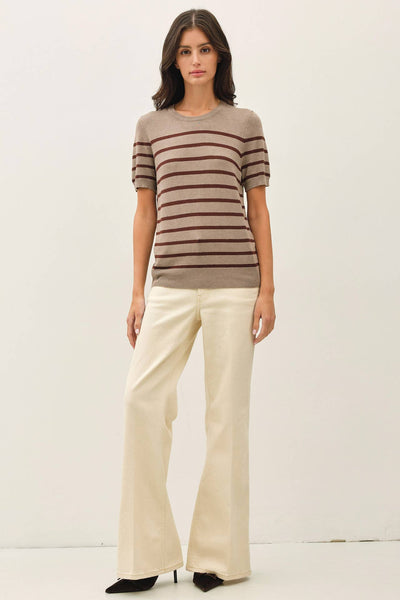 CLASSIC CUT STRIPED SHORTSLEEVE SWEATER TOP