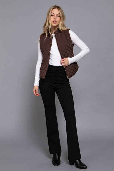 Suede Piping Detail Rib Quilted Padding Vest