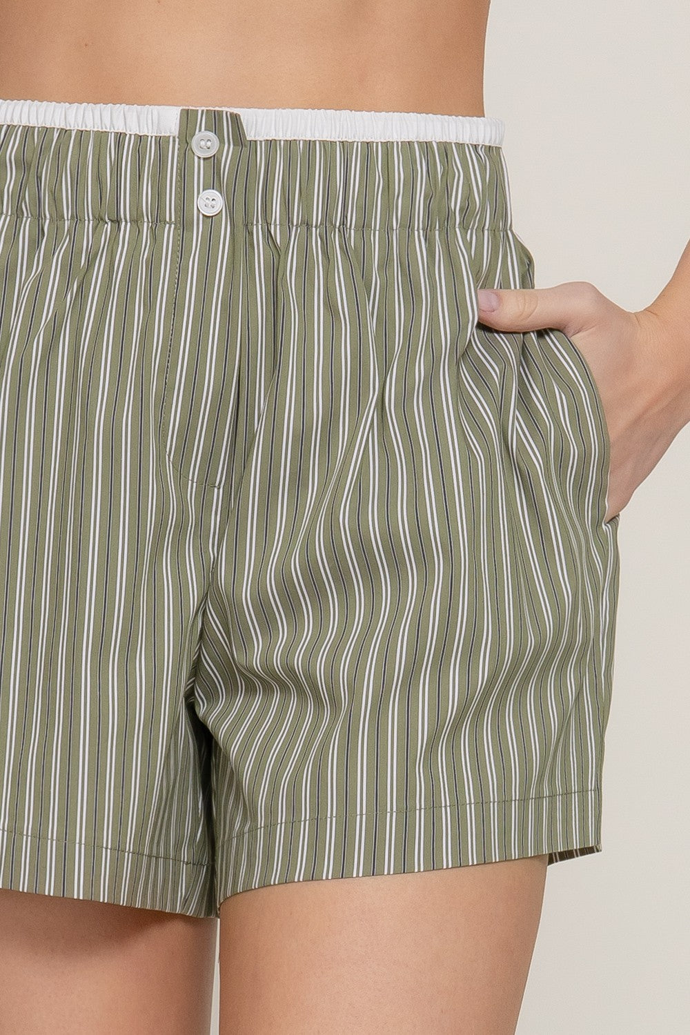 Active Basic Contrast Waist Boxer Shorts- Olive