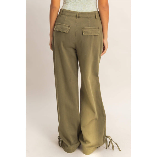 High Rise Cargo Pants With Ankle Ties