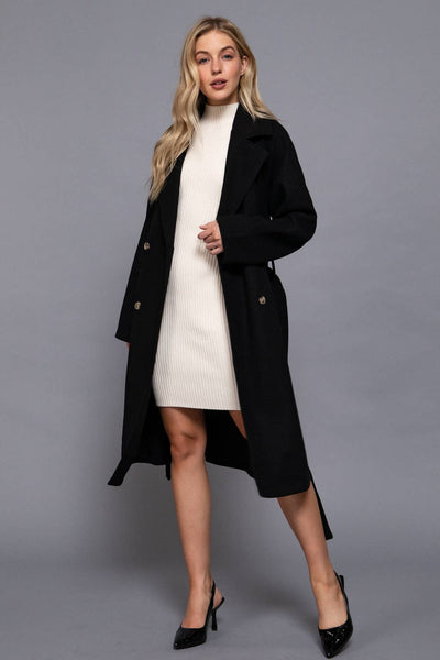 Long Sleeve Double Breasted Button Soft Felt Trench Coat