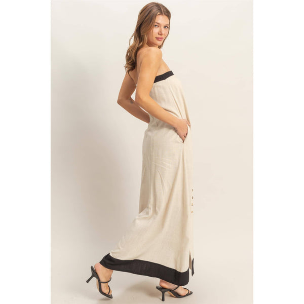 Strapless Button-Front Maxi Dress