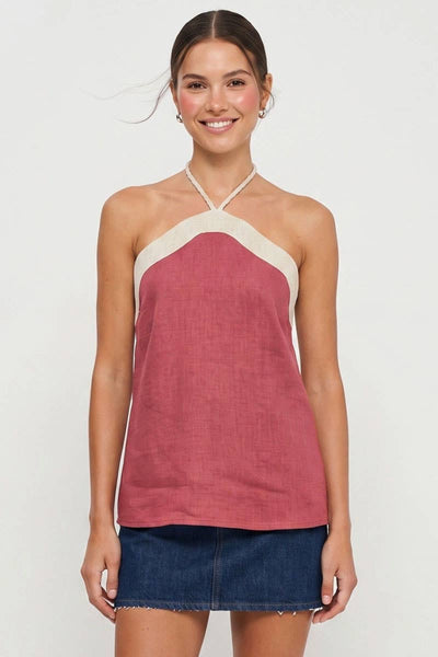 Wavy Linen Halter Top