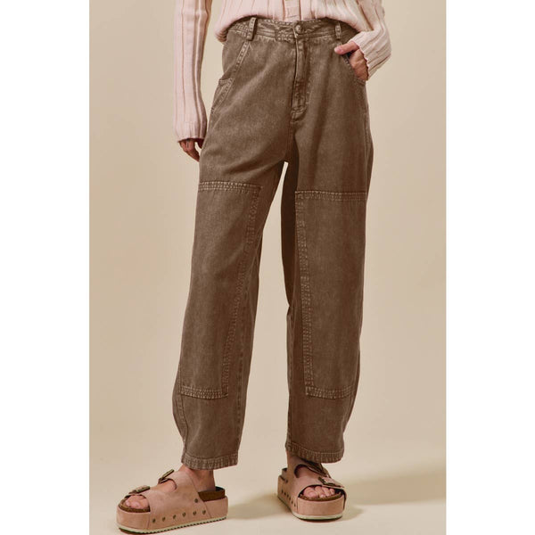 MINERAL WASHED MID RISE BARREL SHAPE PANTS