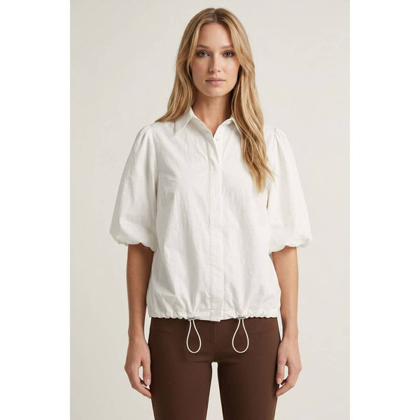 Drawstring Hem Bubble Sleeve Blouse