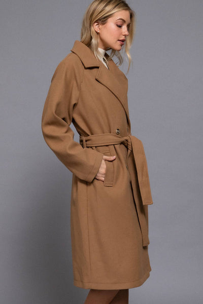 Long Sleeve Double Breasted Button Soft Felt Trench Coat