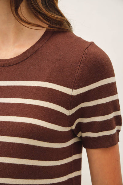CLASSIC CUT STRIPED SHORTSLEEVE SWEATER TOP