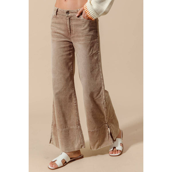 WIDE LEG FLARED WASHED CORDUROY PANTS