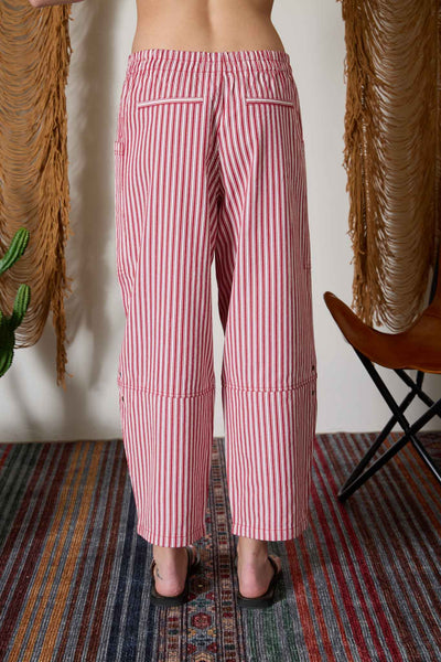 STRIPE POCKET DETAIL WIDE LEG PANTS