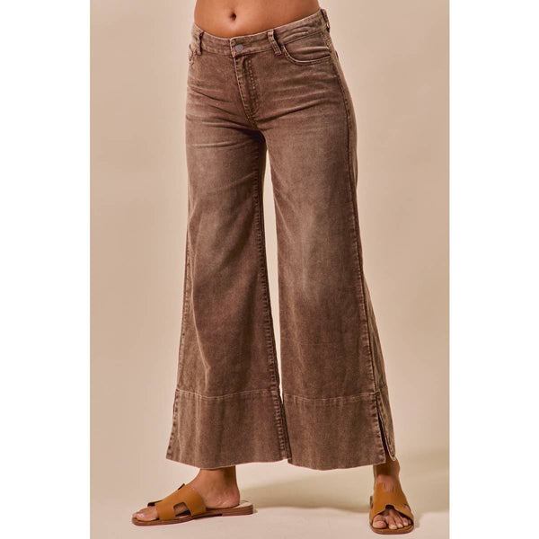 WIDE LEG FLARED WASHED CORDUROY PANTS