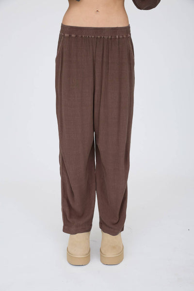 CRINKLE PLISSE ELASTIC WAIST LOUNGE PANTS