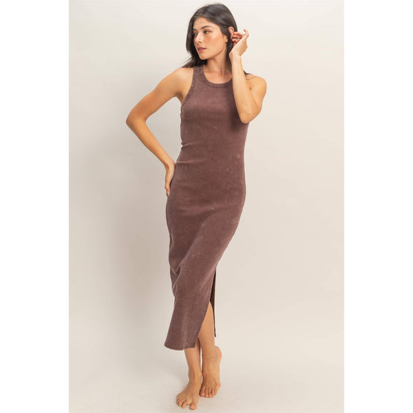 Acid Washed Ribbed Midi Tank Dress