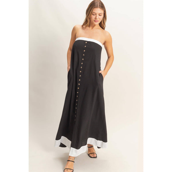 Strapless Button-Front Maxi Dress