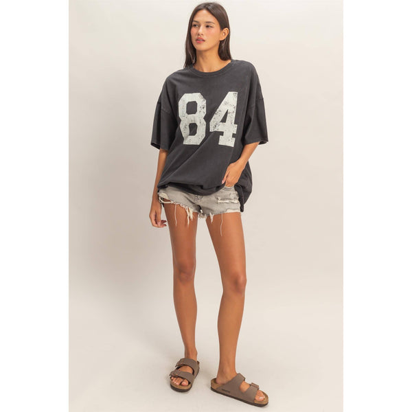 Mineral Washed Oversized Number Graphic T-Shirt
