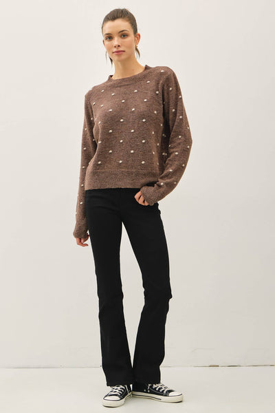 COZY DOTTED KNIT CREWNECK SWEATER