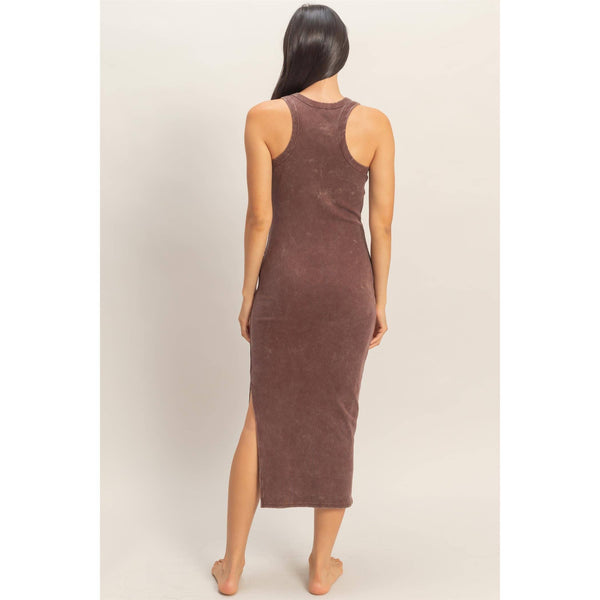 Acid Washed Ribbed Midi Tank Dress