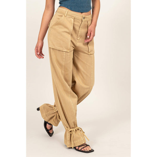 High Rise Cargo Pants With Ankle Ties