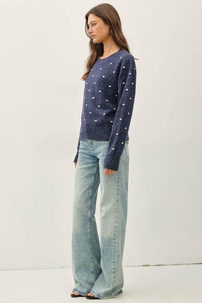 COZY DOTTED KNIT CREWNECK SWEATER