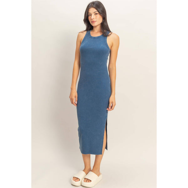 Acid Washed Ribbed Midi Tank Dress